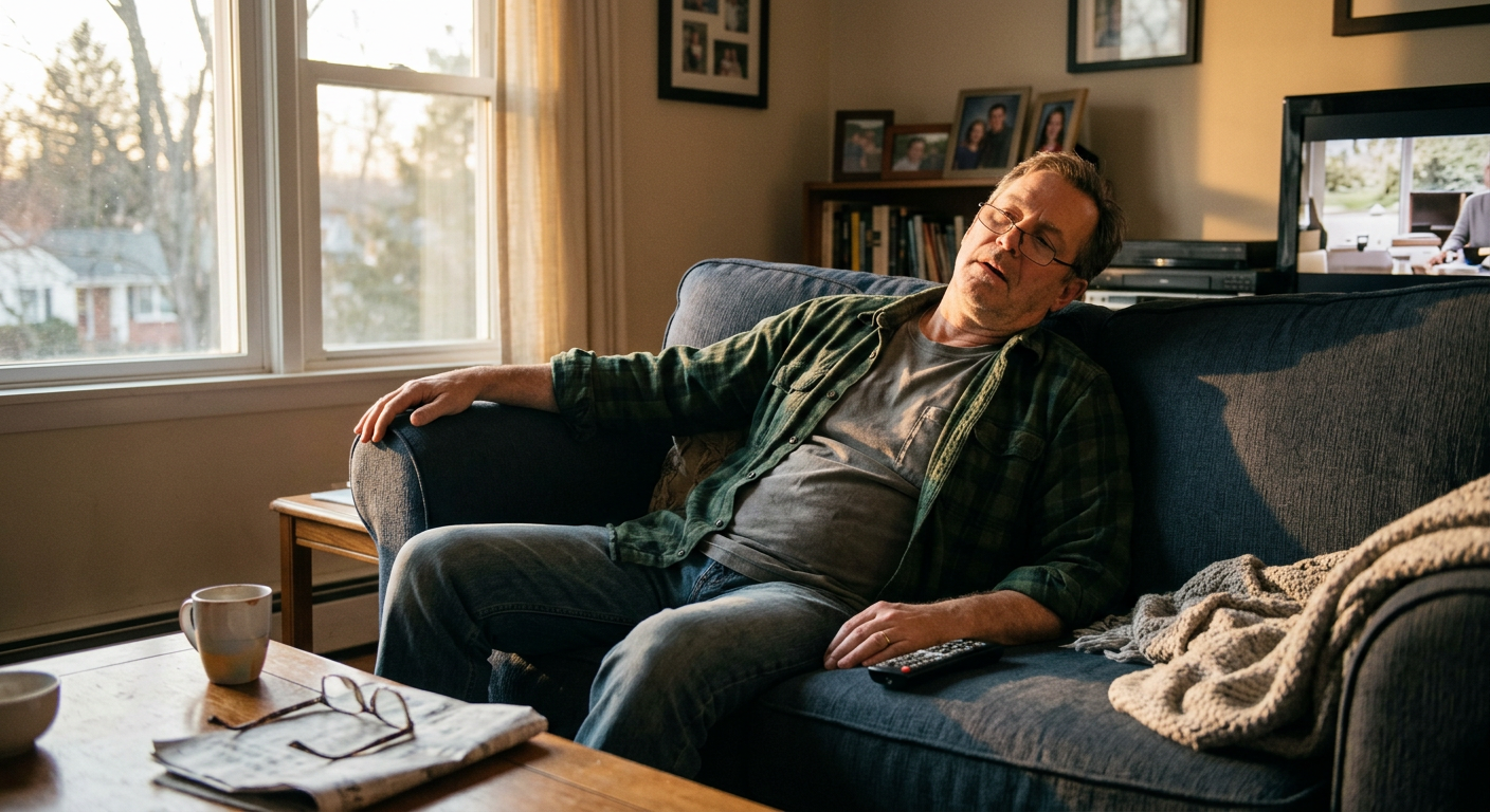 Exhausted man on couch
