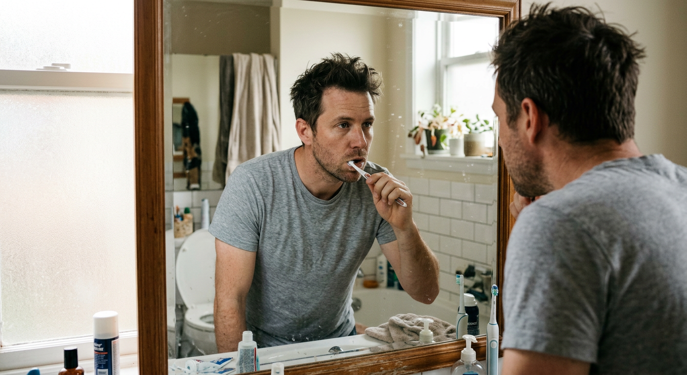 Man looking in mirror