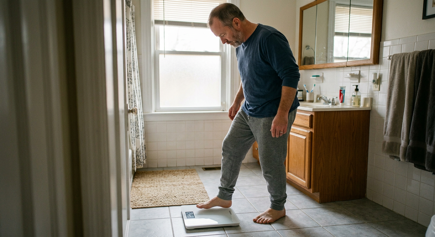 Man on bathroom scale